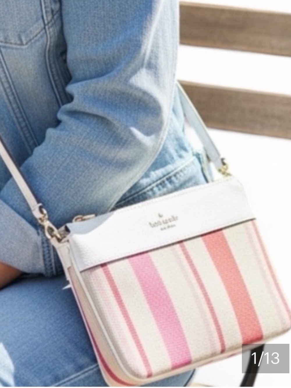 NWOT Kate Spade Leila Striped Canvas
Triple Gusset Crossbody Pink & Orange